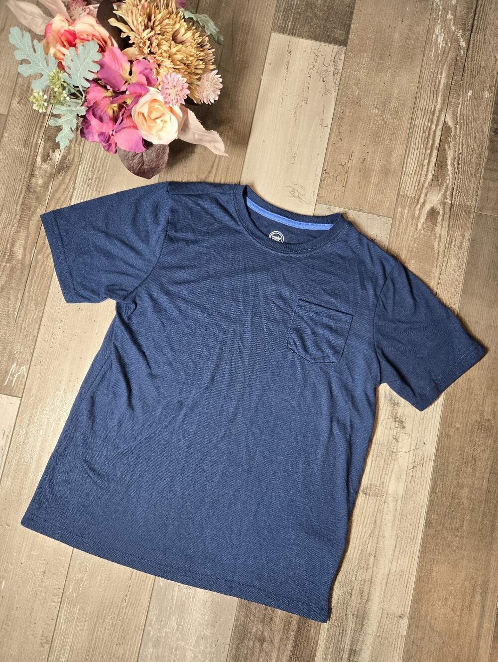 Wonder Nation Boys Navy Short‑Sleeve Pocket Tee – Size XL 14/16
